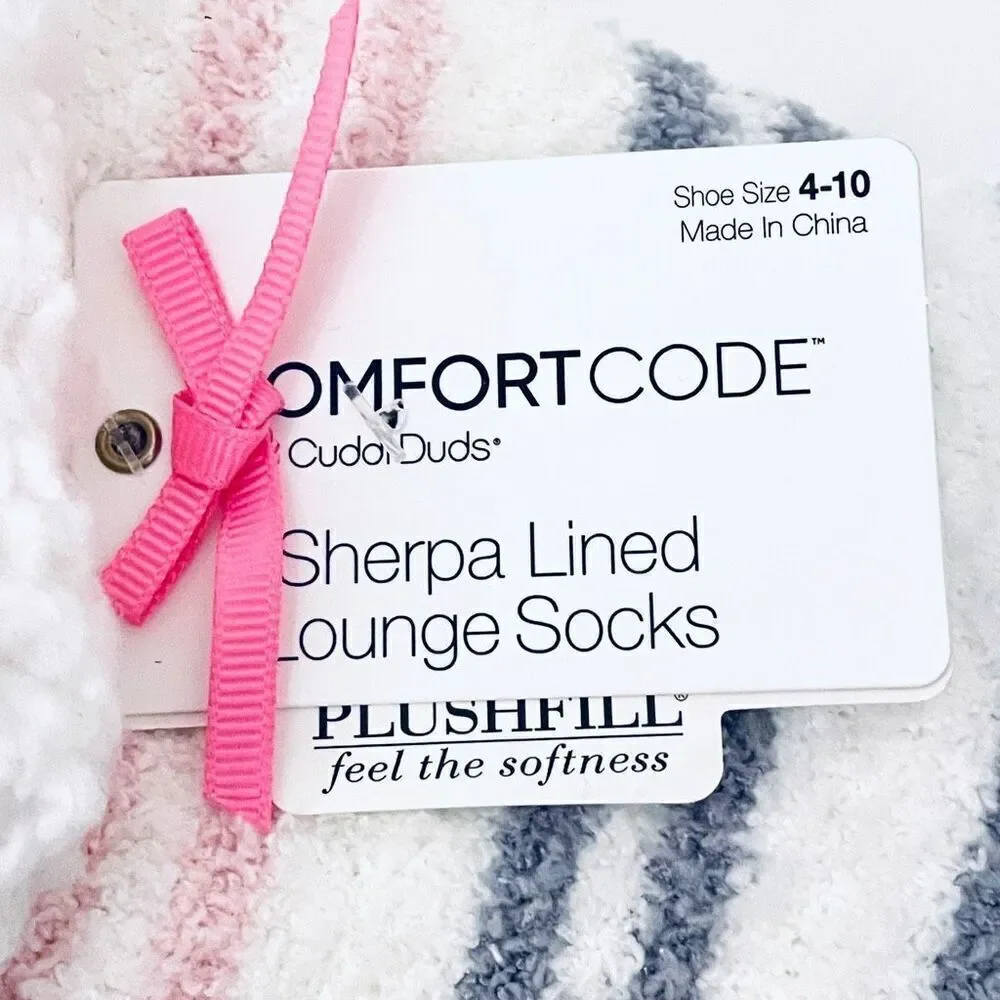 NWT Cuddl Duds Pink White 4-10 Shoe Sz Plush Fuzzy Sherpa Lined Cozy Gift Socks